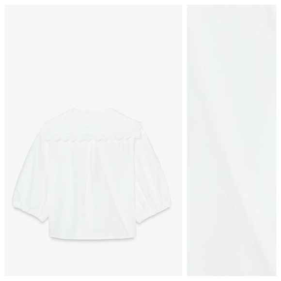 NWT. Zara White Poplin Peter Pan Collar Shirt. Size M. - Picture 6 of 9